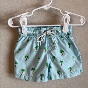 Palm Tree Print Kids Swim Trunks - Light Blue